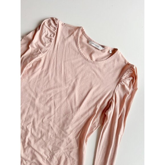 REBECCA TAYLOR Soft Blush Pink Cotton Ruched Long Sleeve T-Shirt, Size S - Picture 6 of 11